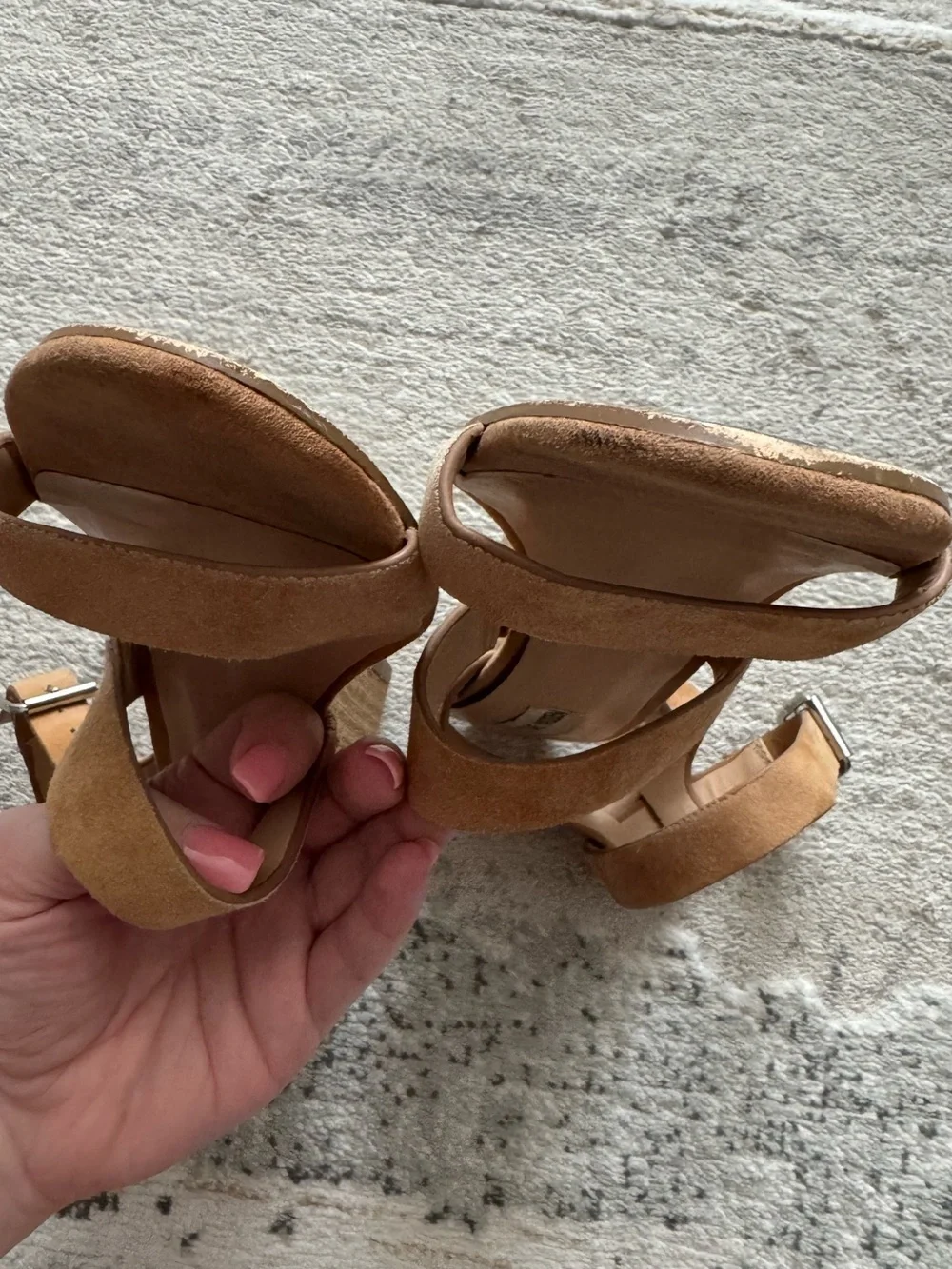 Steve Madden Caley leather suede caramel tan strappy wedge sandals